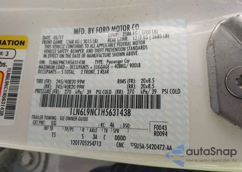 2017 Lincoln Continental Reserve from USA, damaged, VIN 1LN6L9NC1H5631438